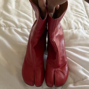 Maison Martin Margiela Red Split-Toe Leather Ankle Boots
